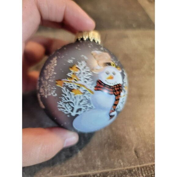 Snowman snowflake jolly blown glass ball ornament Xmas - Picture 2 of 7